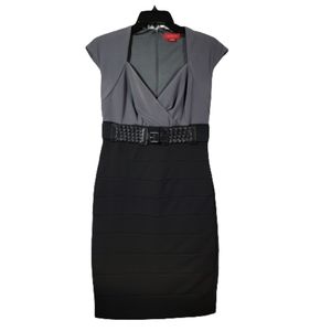 Signature by Sangria Empire Waist Fitted Skirt w/Faux Belt, Black & Gray, Sz 6